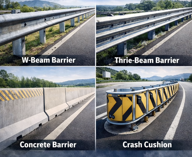 Metal beam crash barrier